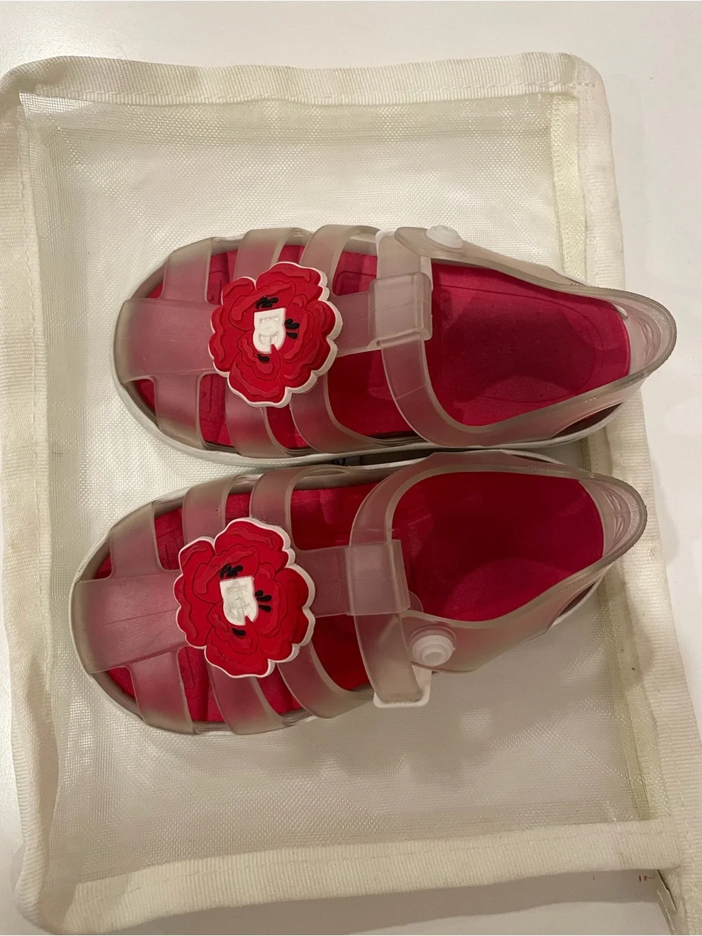 Dolce & Gabbana Kids Clear Jelly Sandals with Red Insole and Flower